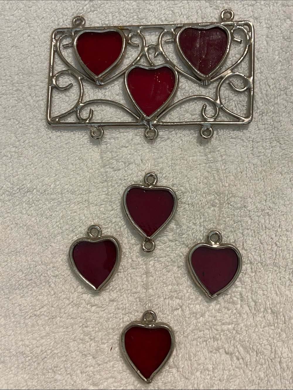 Stained glass Red Heart Charm hanging display